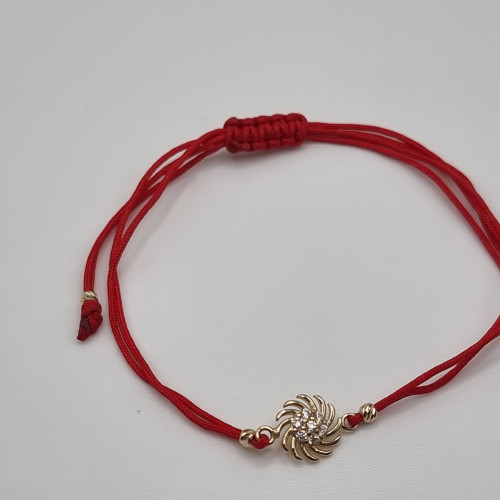 Red string bracelet "Sun" - 14k gold