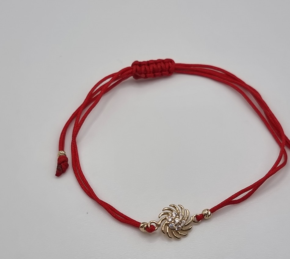 Red string bracelet "Sun" - 14k gold