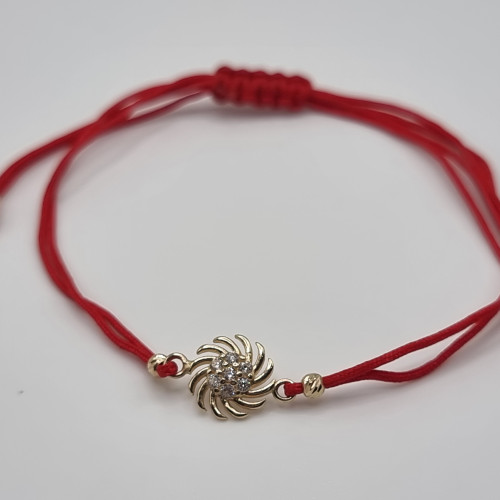 Red string bracelet "Sun" - 14k gold